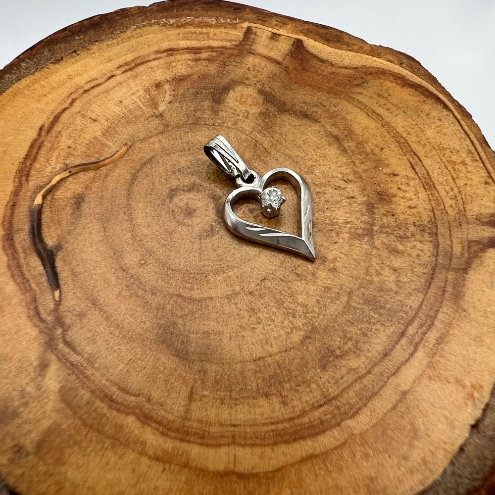 Sterling Silver Heart Pendant With Small Stone